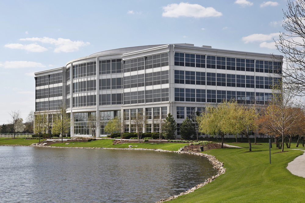 Exterior of Office Building With Beautiful Commercial Landscaping