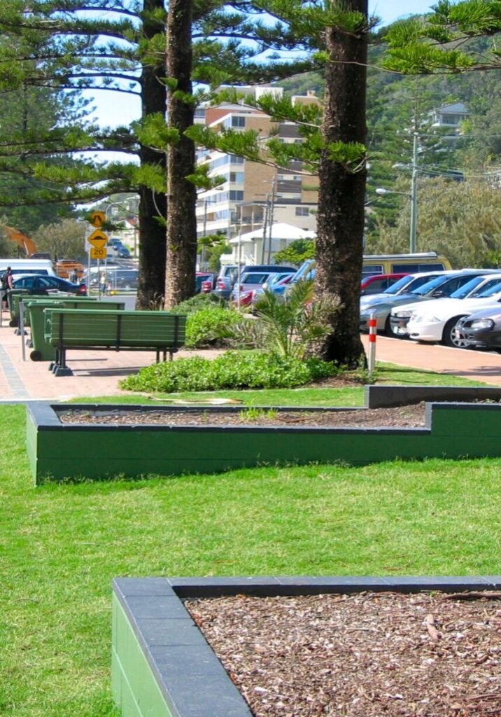 Roadside landscape in a city with nicely manicured lawns